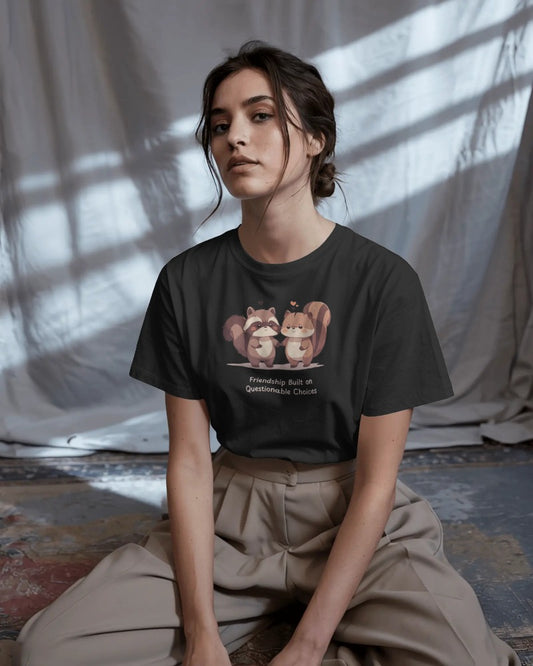 Friendship Built on Questionable Choices Funny Animal Best Friend T-Shirt – Raccoon & Chipmunk Tee